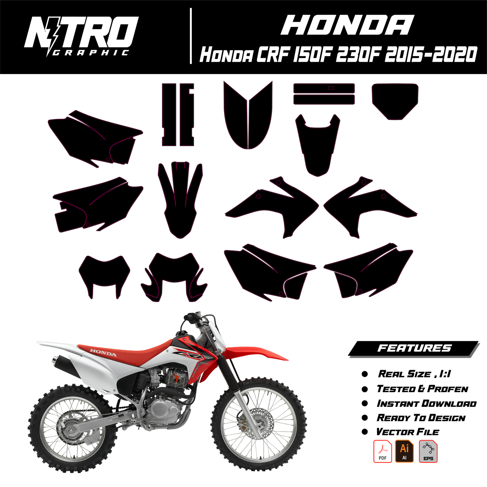 TEMPLATE Honda CRF 150F 230F 2015 2016 2017 2018 2019 2020