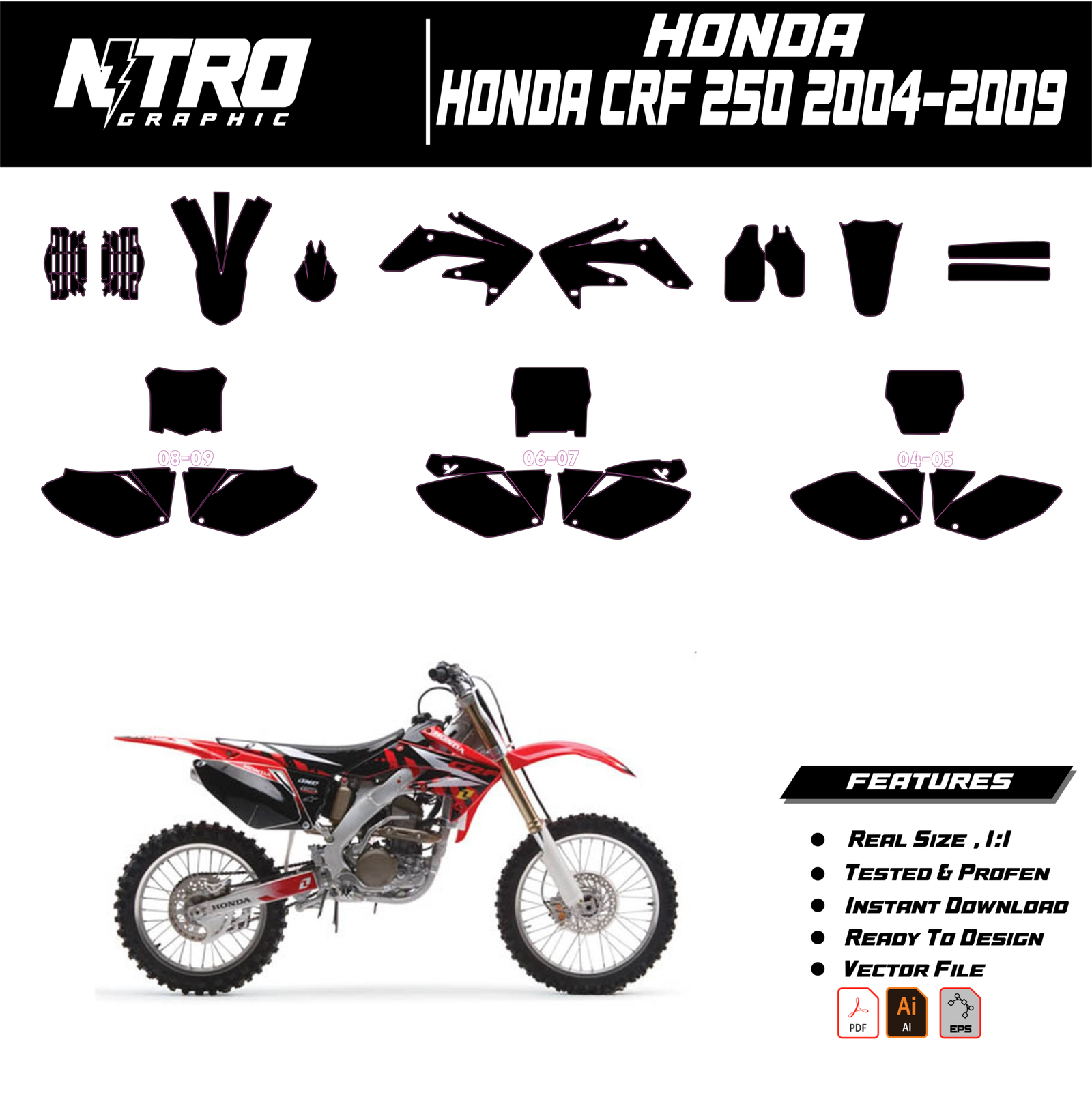 TEMPLATE Honda CRF 250 2004 2005 2006 2007 2008 2009