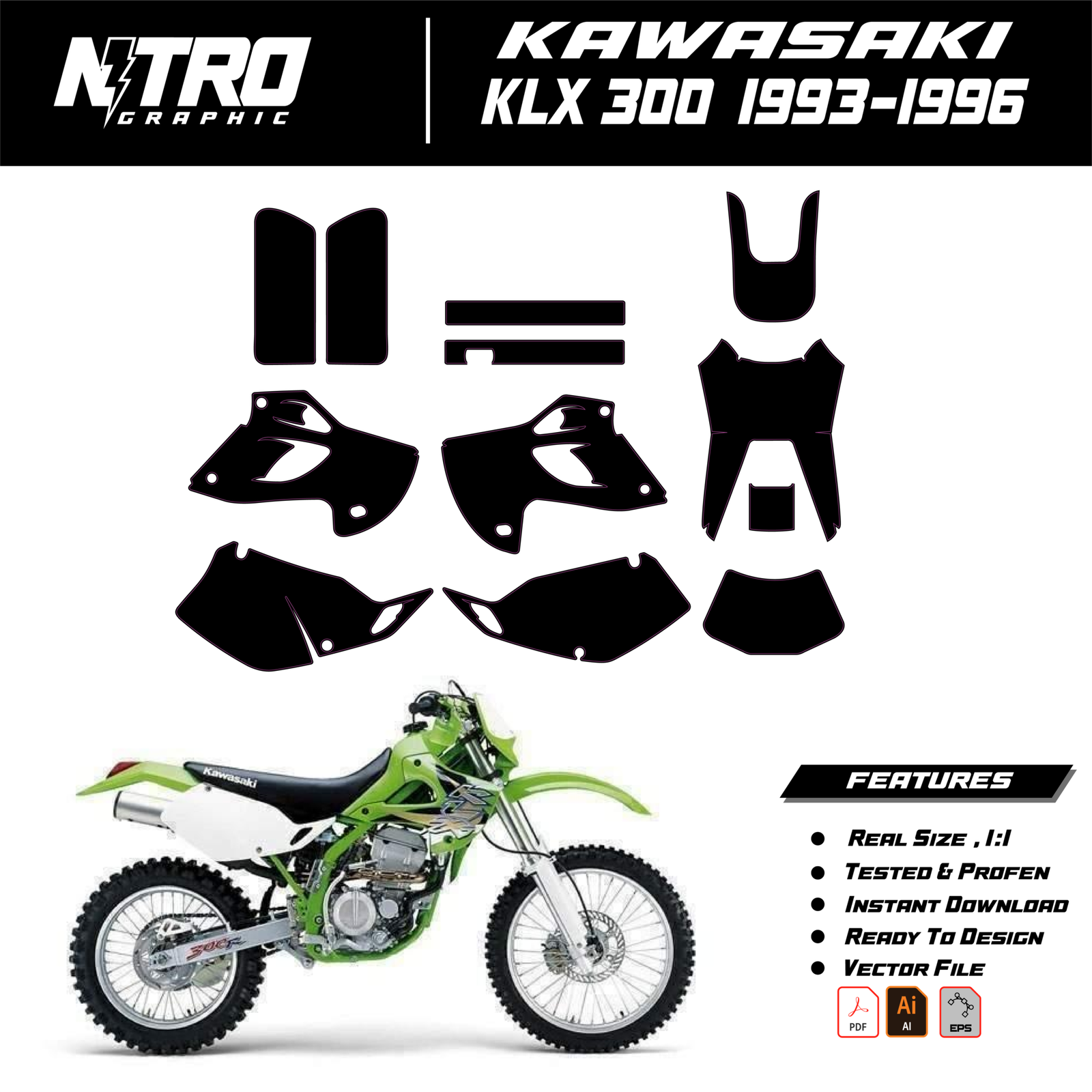 TEMPLATE KAWASAKI KLX 300  1993 1994 1995 1996