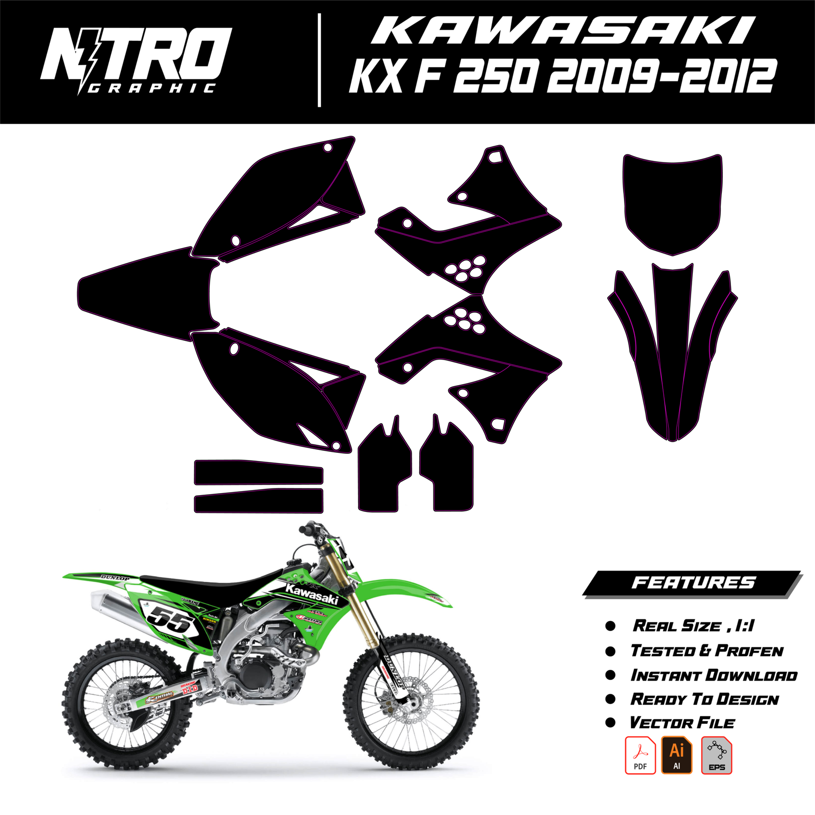 TEMPLATE KAWASAKI KX F 250 2009 2010 2011 2012