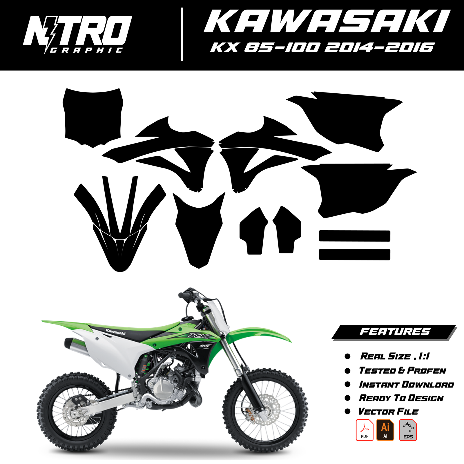 TEMPLATE KAWASAKI KX 85-100 2014 2015 2016