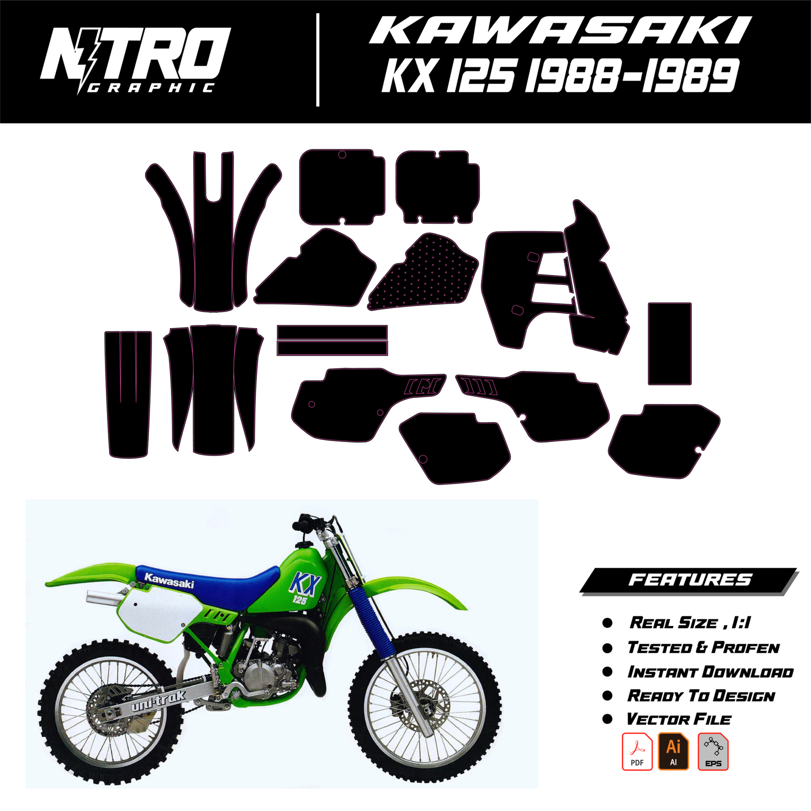 TEMPLATE Kawasaki KX 125 1988-1989