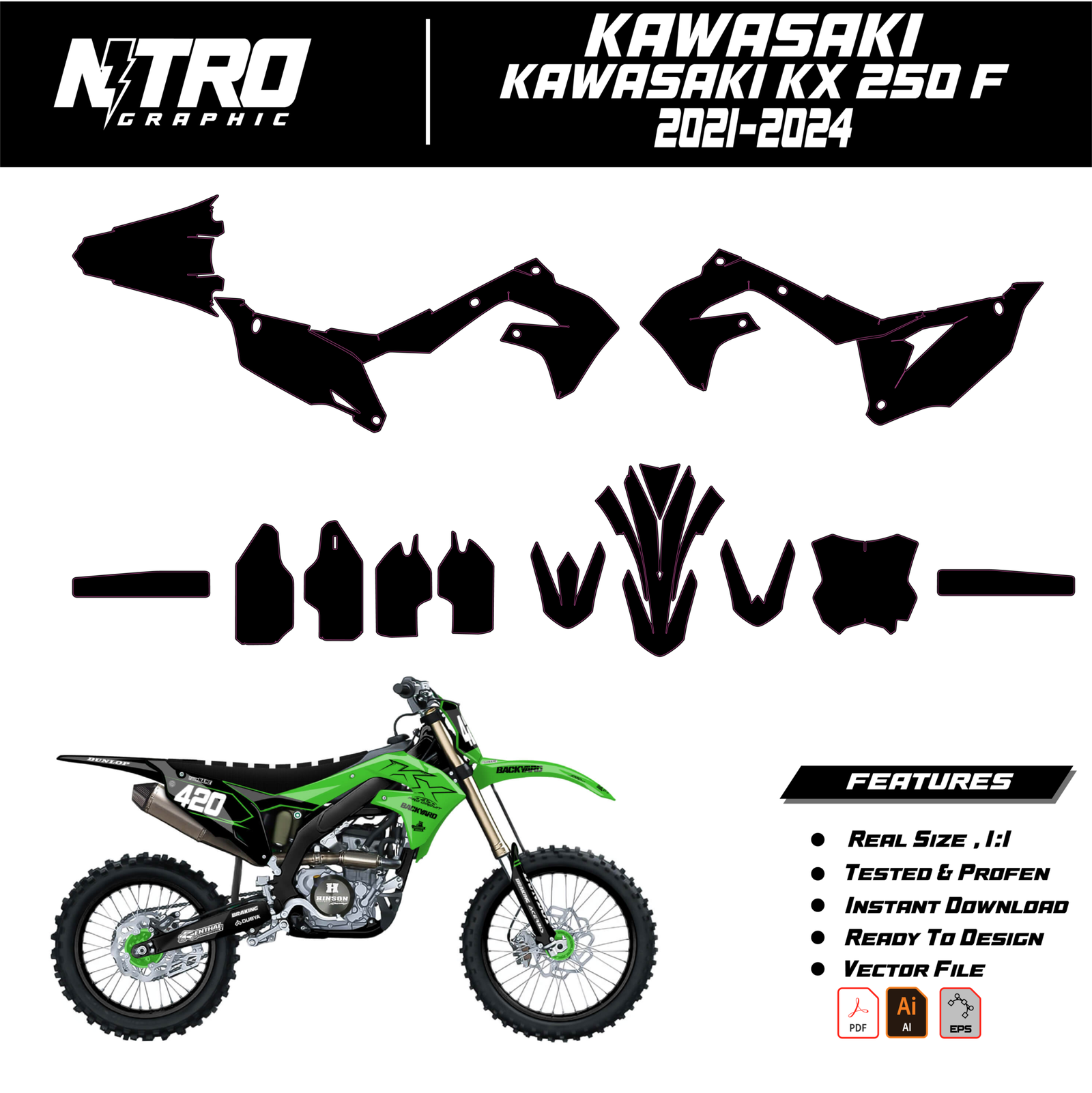 TEMPLATE Kawasaki KX 250 F 2021 2022 2023 2024 Version 2