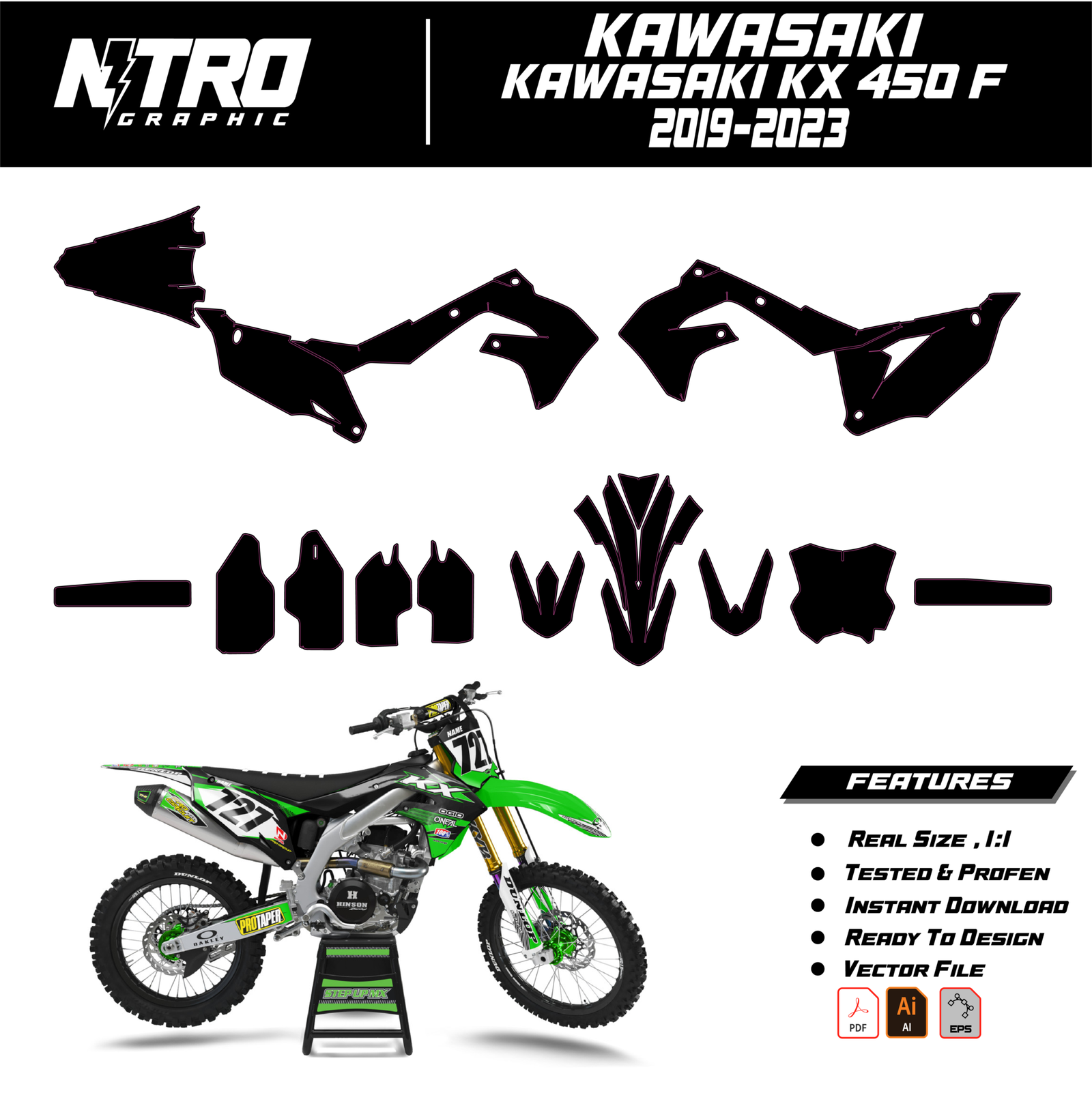 TEMPLATE Kawasaki KX 450 F 2019 2020 2021 2022 2023