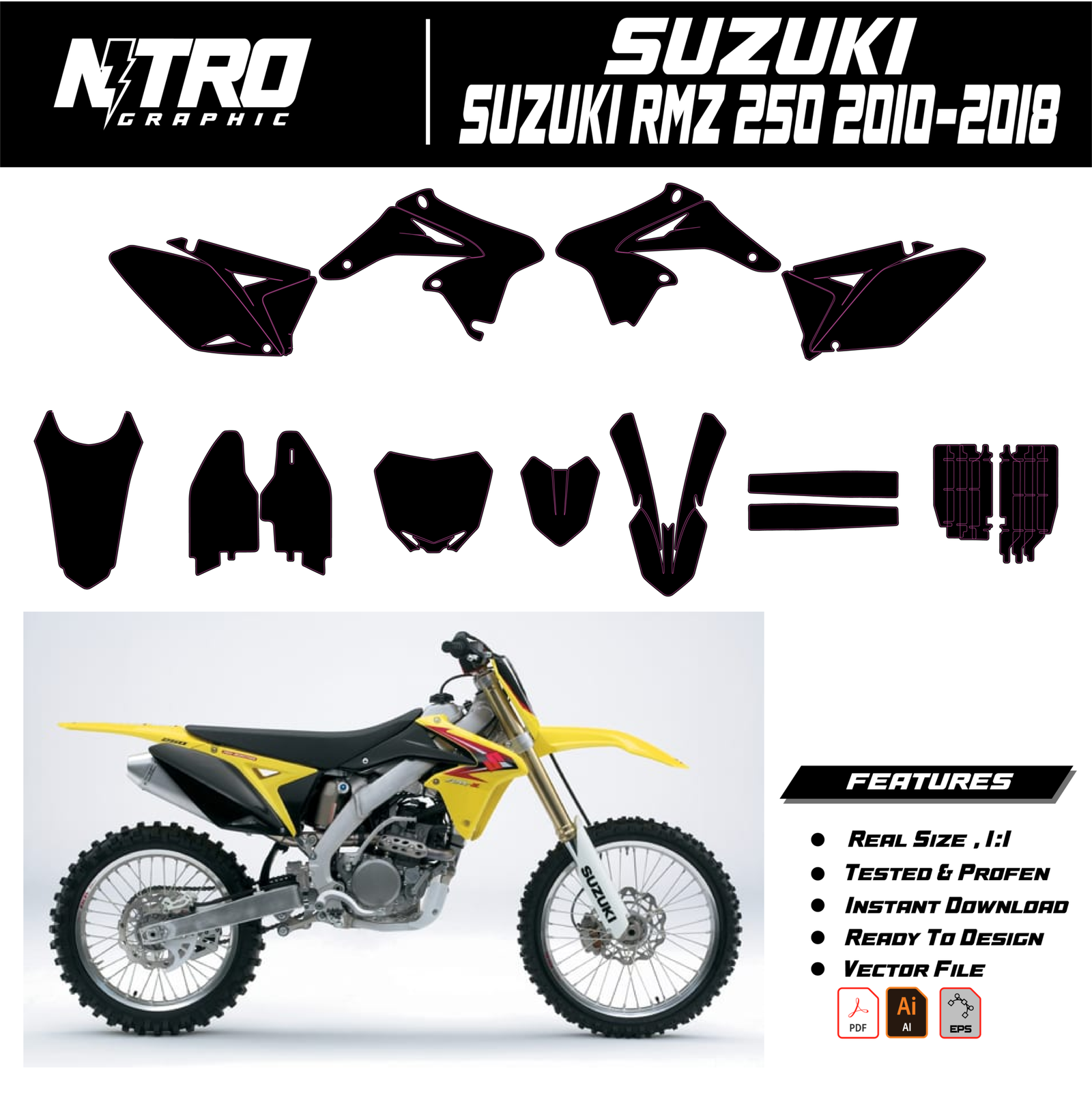 TEMPLATE Suzuki RMZ 250 2010 2011 2012 2013 2014 2015 2016 2017 2018