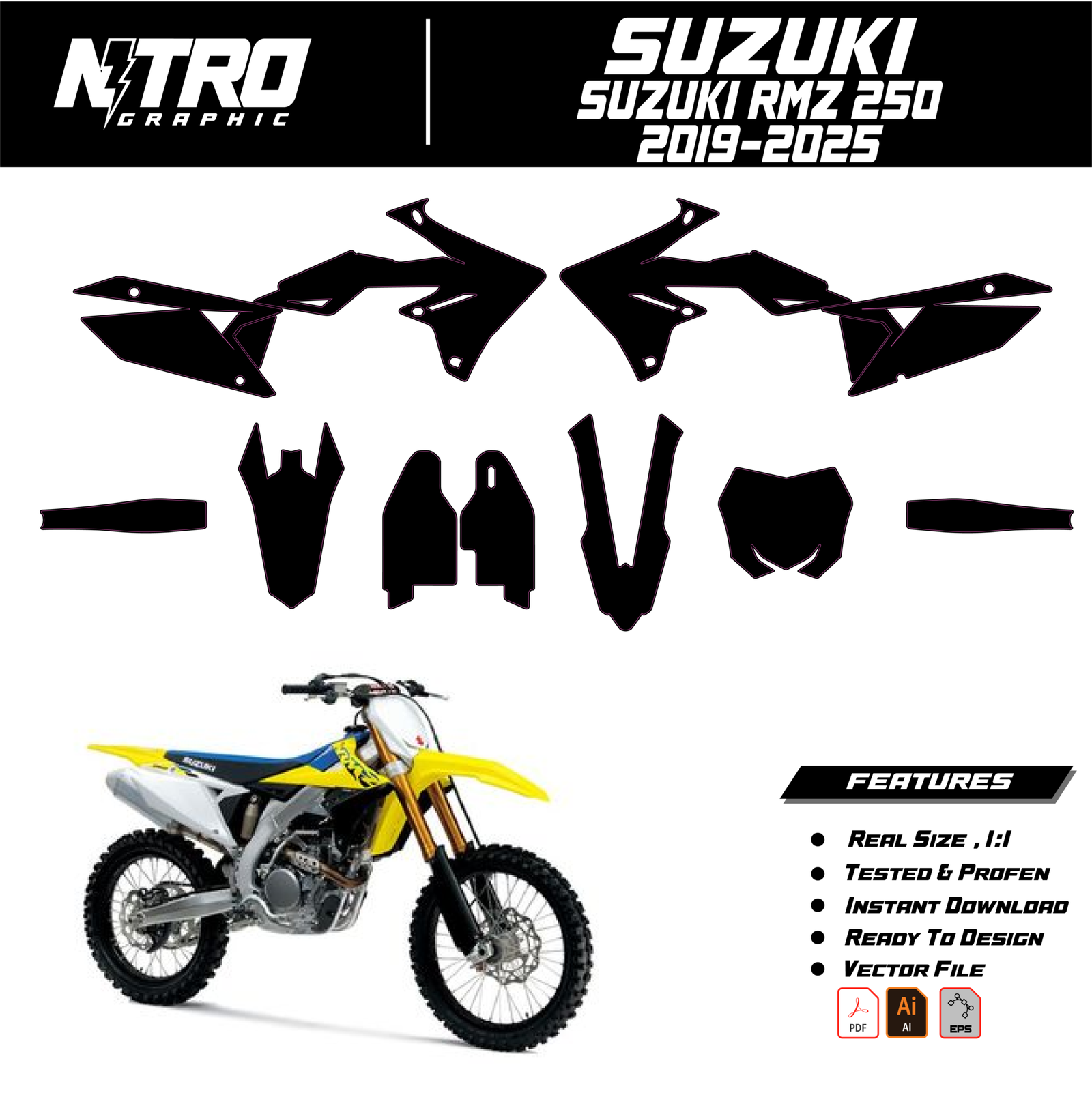 TEMPLATE Suzuki RMZ 250 2019 2020 2021 2022 2023 2024 2025