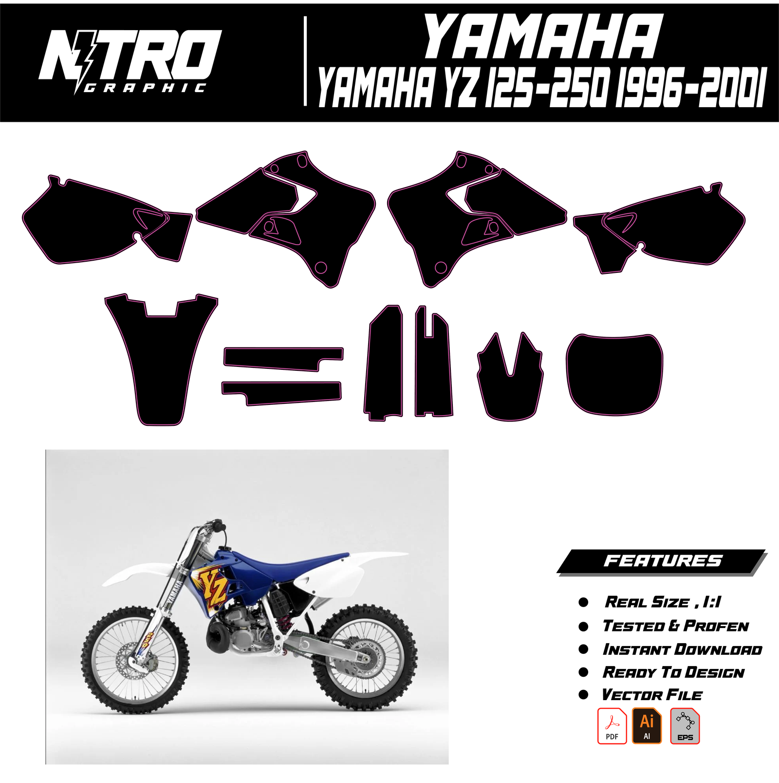 TEMPLATE YAMAHA YZ 125-250 1996 1997 1998 1999 2000 2001