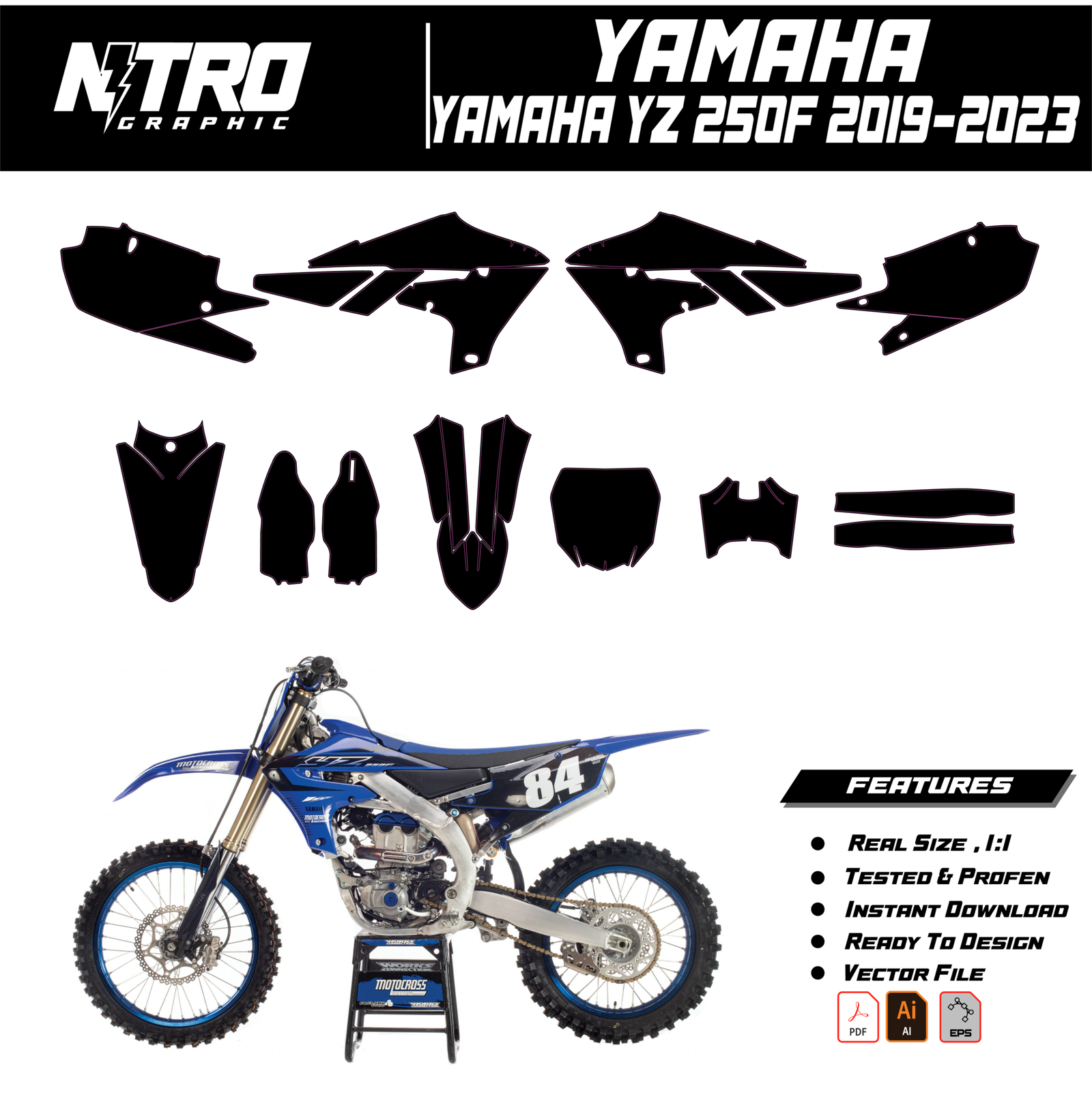 TEMPLATE YAMAHA YZ 250F 2019 2020 2021 2022 2023