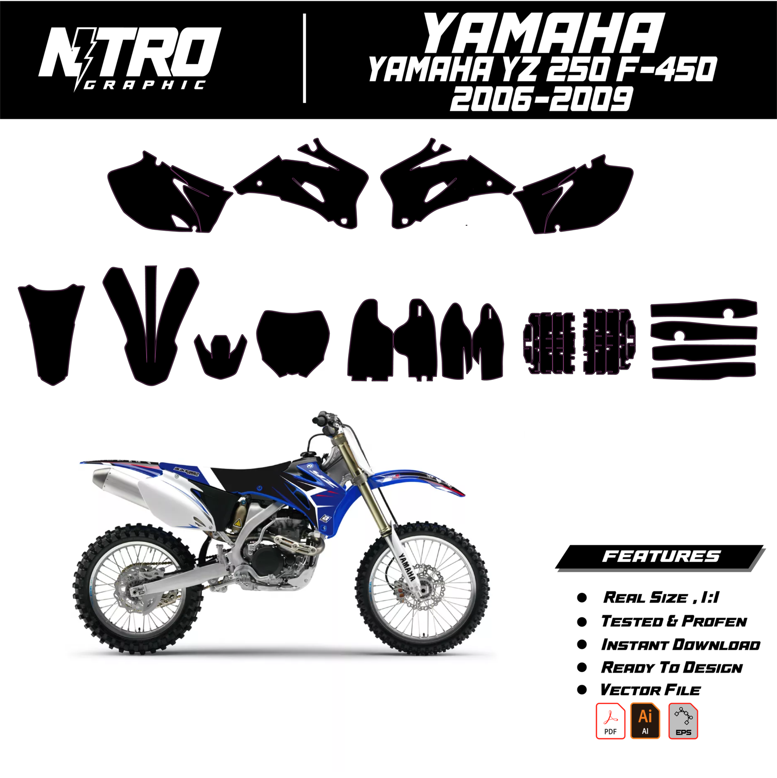 TEMPLATE Yamaha YZ 250 F 350 450 2006 2007 2008 2009