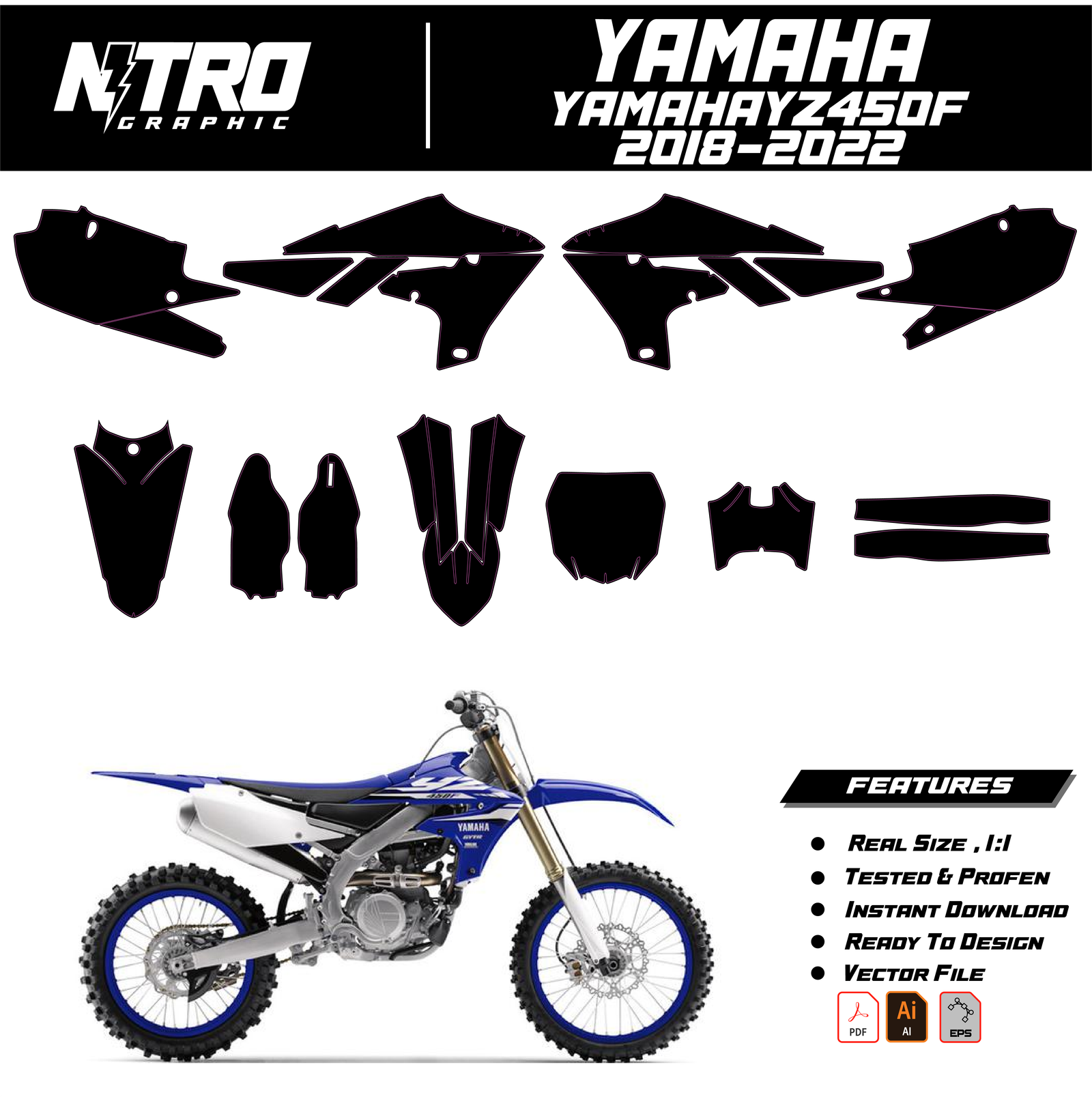 TEMPLATE Yamaha YZ 450F 2018 2019 2020 2021 2022